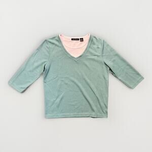 Speculation Small Baby Blue 3/4 Sleeve Stretch Knit Casual Top Women’s Y2K